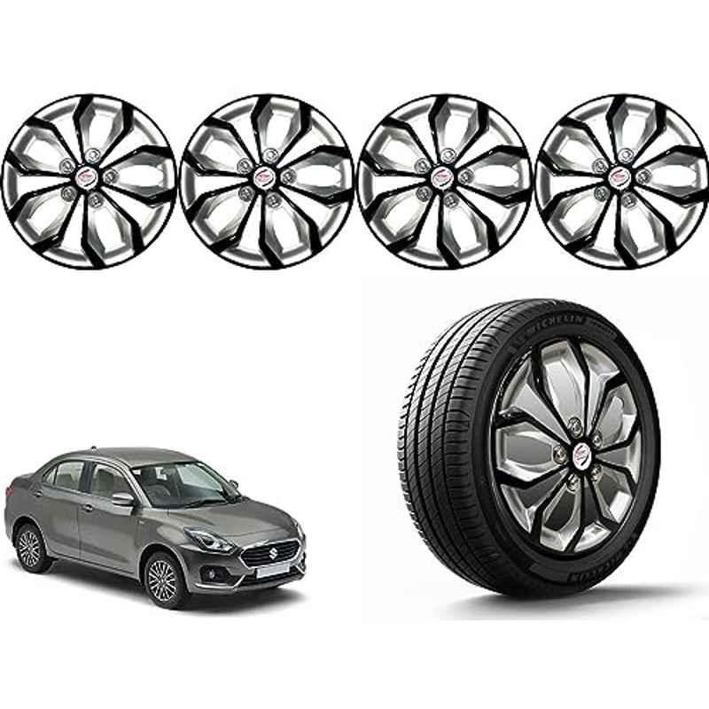 Auto Pearl 4 Pcs 14 inch Polypropylene Black & Silver Press Type Car Wheel Cover Set with Retention Ring for Maruti Suzuki Swift Dzire 2017-2019, 14WC_Pearl_Rev_Dzire2017_2019