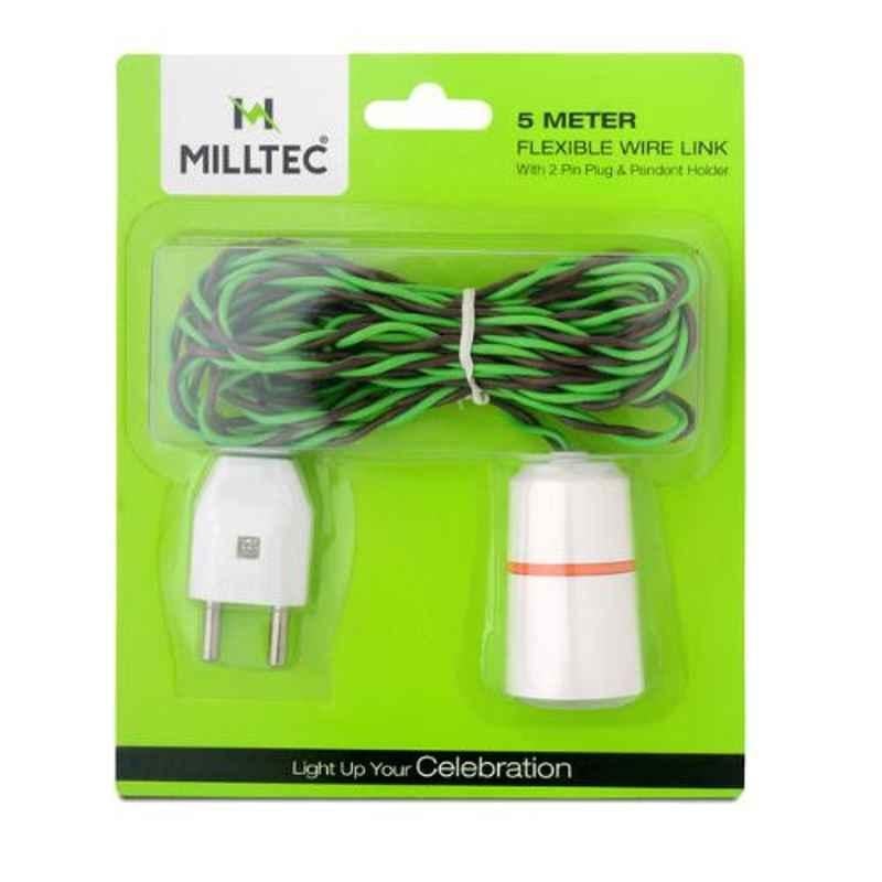 Milltec 5m White Flexible Wire Link with 2 Pin Plug & Pendent Holder, 1089 (Pack of 2)
