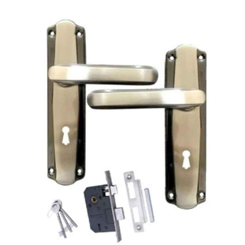 MSP M-1706 7 inch Iron Black & Silver Mortice Door Handle Lock Set with 3 Keys, M-1706BSH7