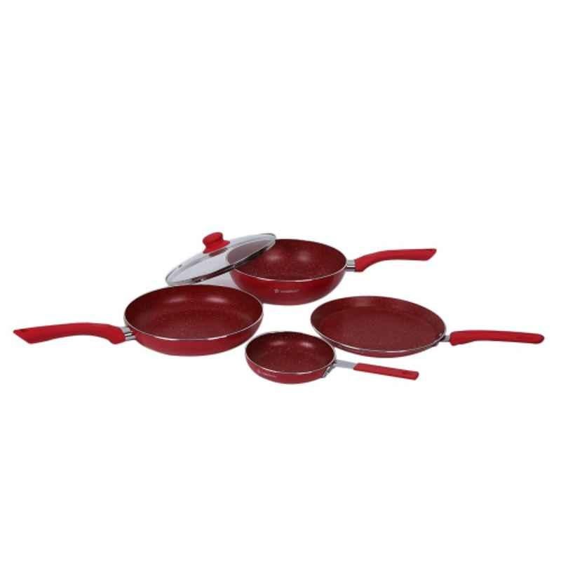 Wonderchef 5 Pcs Royal Velvet Red Aluminium Non Stick Induction Bottom Cookware Set, 63152059