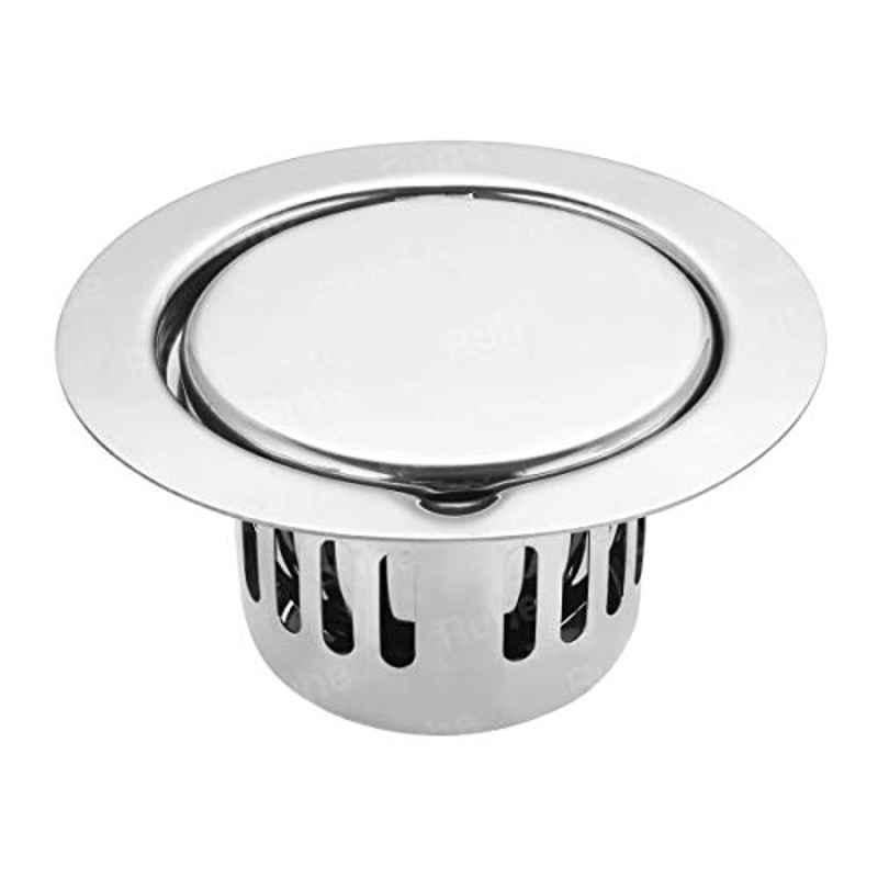 Ruhe 5x5 inch 304 Grade Stainless Steel Round Full Moon Cockroach Drain with Trap, 16-0408-03