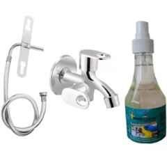 Senkiddpro Prime Stainless Steel Chrome Finish Wall Mounted Two Way Bib Tap with Jet Spray & Shiner Combo
