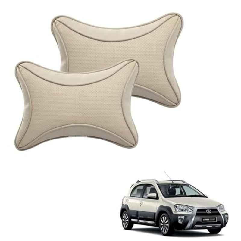 Kozdiko 2 Pcs Memory Foam & Polyester Beige Dots Car Neck Rest Pillow Set for Toyota Etios Cross, XNVJVHGJFH93