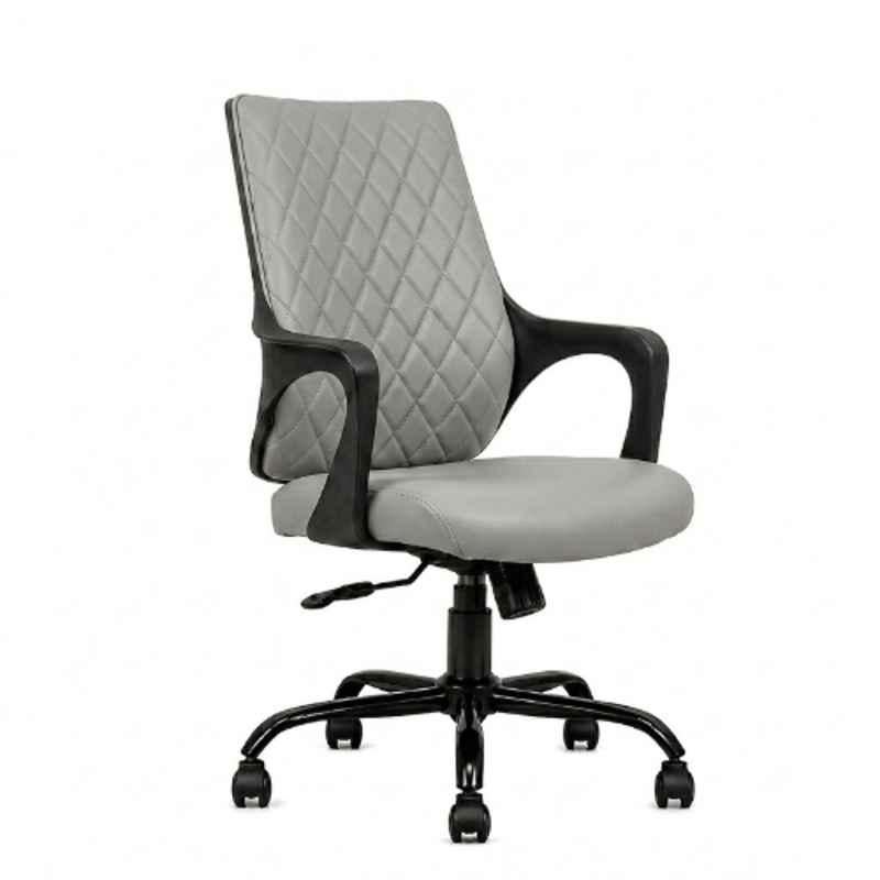 ZRF Leatherette & Nylon Grey & Black Medium Back Revolving Ergonomic Office Chair, MINO