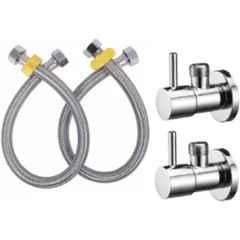 Senkiddpro 2 Pcs Stainless Steel Chrome Finish Wall Mounted Angle Cock with 2 Pcs Connection Pipe Combo