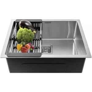 Torofy 24x18x10 inch Stainless Steel Matt Finish Single Bowl Vessel Kitchen Sink with Waste Coupling & Drain Basket