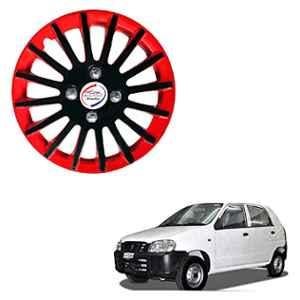 Auto Pearl 4 Pcs 12 inch ABS Black & Red Press Type Premium Hubcap Wheel Cover Set with Retention Ring for Maruti Suzuki Alto STD