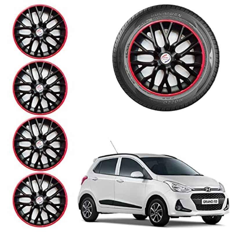 Auto Pearl 4 Pcs 14 inch ABS Black & Red Car Wheel Cover Set for Hyundai i10 Grand