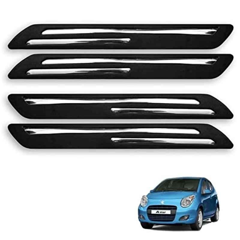Kozdiko 4 Pcs Rubber Black Double Chrome Strips Car Bumper Protector Guard Set for Maruti Suzuki A-Star