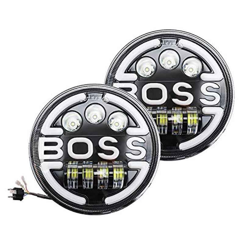 AllExtreme Ex7Wh06 7 inch Full Ring Round White Led Headlight With Hi/Low Beam Multicolor Angel Eye Lamp Compatible With Royal Enfield Bullet, Harley Davidson Jeep Wrangler (75W), (Pack of 2)