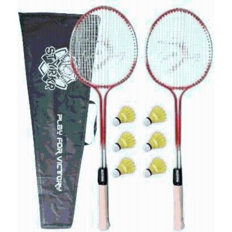 STYRKR Alloy Steel Multicolour Badminton racquets Kit Set of 2 Pcs Racquet with 6 Fathers Shuttle Badminton Kit