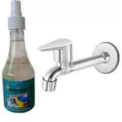 Senkiddpro Stainless Steel Chrome Finish Wall Mounted Long Body Tap with 250ml Tap Shiner Spray