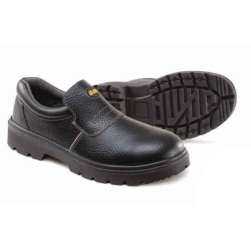 Jama Tacoma Genuine Leather Single Density PU Low Ankle Barton Print Black Safety Shoes, JS-114, Size: 9