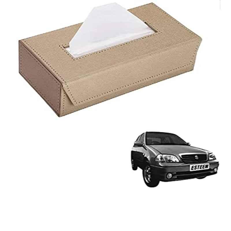 Kozdiko 100 Pulls PU Leather Beige Car Tissue Paper Box with 200 Sheets for Maruti Suzuki Esteem