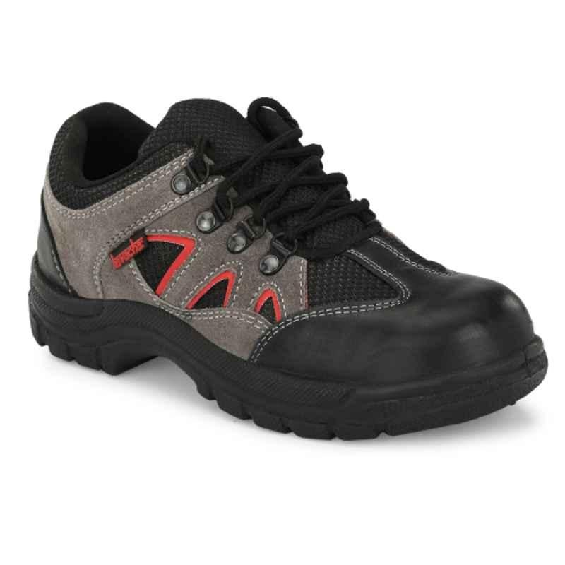 Kavacha Rhino Suede Leather PVC Sole Steel Toe Grey Work Safety Shoes with Memory Foam Comfort, Size: 7