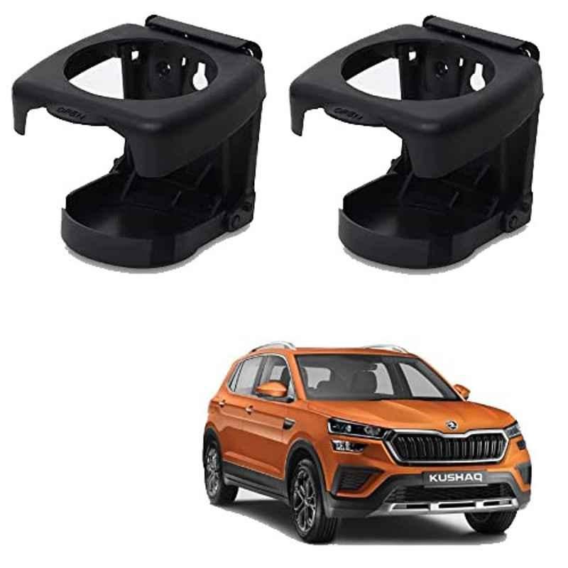 Kozdiko Plastic Black Foldable Car Drink Holder for Skoda Kushaq (Pack of 2)
