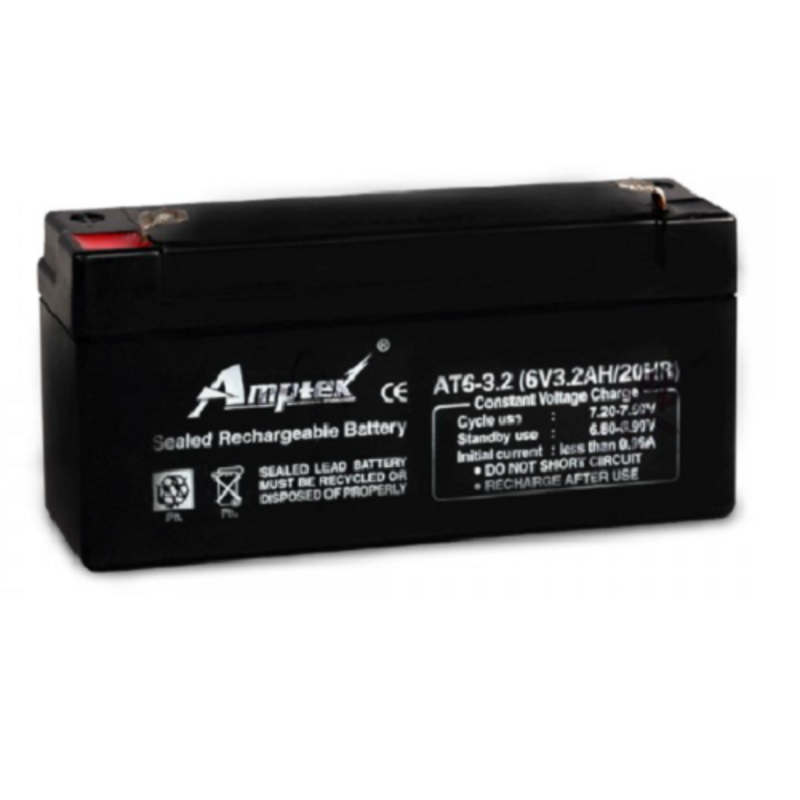 Amptek 6V 3.2Ah Black Sealed Rechargeable SLA Industrial Battery, AT6-3.2