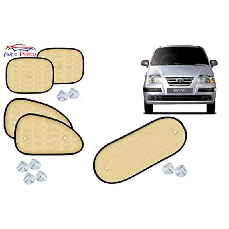 Auto Pearl 5 Pcs PVC & Mesh Beige Window & Rear Sun Shade Set for Hyundai Santro
