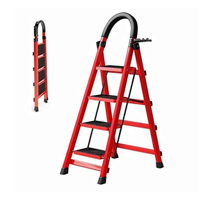 Coolbaby 4 Step CS & ABS Red Foldable Ladder with Handrail & Tool Rack