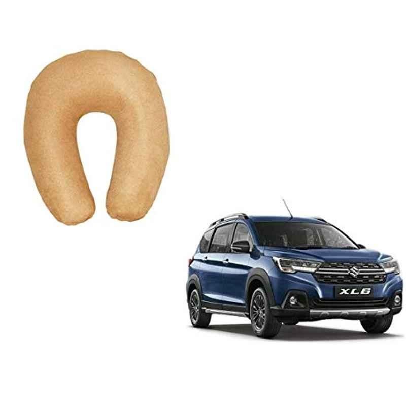 Kozdiko Velvet Beige U-Shape Travel Neck Rest Cushion Pillow for Maruti Suzuki XL6, Koz-50930