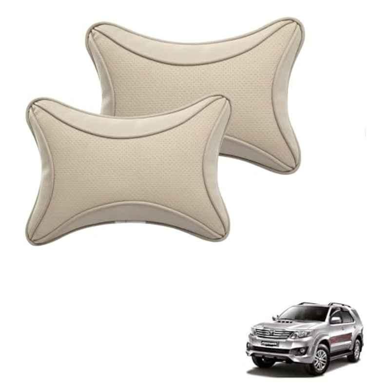 Kozdiko 2 Pcs Memory Foam & Polyester Beige Dots Car Neck Rest Pillow Set for Toyota Old Fortuner, XNVJVHGJFH171