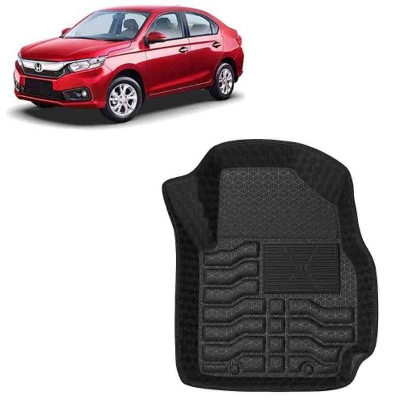 Kingsway 3 Pcs Premium 4.5D 100% Waterproof Tray Shape PVC Black Car Floor Mat Set for Honda Amaze Manual 2018 to 2020 All Model