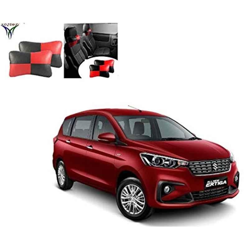 Kozdiko 2 Pcs Black & Red Car Square Chess Design Neck Rest Seat Pillow Set for Maruti Suzuki Ertiga (Nov 2018-present)