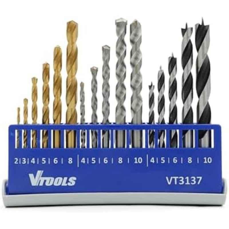 VTOOLS 16 Pcs High Speed Steel Drill Bits Set with HSS & HCS Bits, VT3137