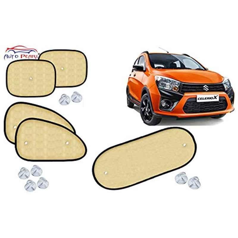Auto Pearl 5 Pcs PVC & Mesh Beige Window & Rear Sun Shade Set for Maruti Suzuki Celerio X