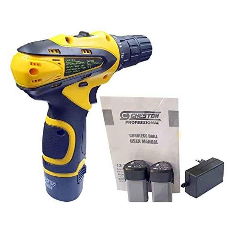 Cheston 10mm Dual Speed Cordless Drill Screwdriver Kit with 2 Batteries