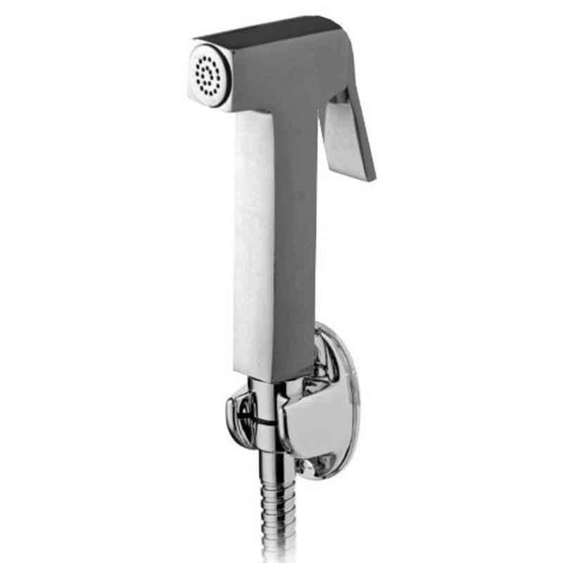 Drizzle Square Brass Chrome Finish Silver Health Faucet with 1m Flexible Tube & Wall Hook, AHFSQUARESET