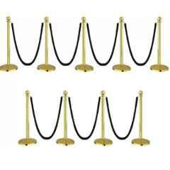 Ladwa 9 Pcs Golden Finish Queue Manager with Black Velvet 1.5m Rope, Barricade & Stanchions Set