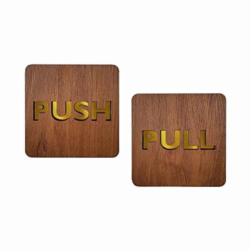 SUNSIGNS 2 Pcs 4x4 inch MDF Push & Pull Sign Board Plate Set with Sticker, WP0031MDFM6LCOS01