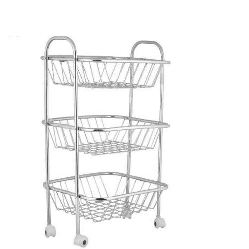 Osam Stainless Steel Silver Triple Shelf Multipurpose Basket, TFB