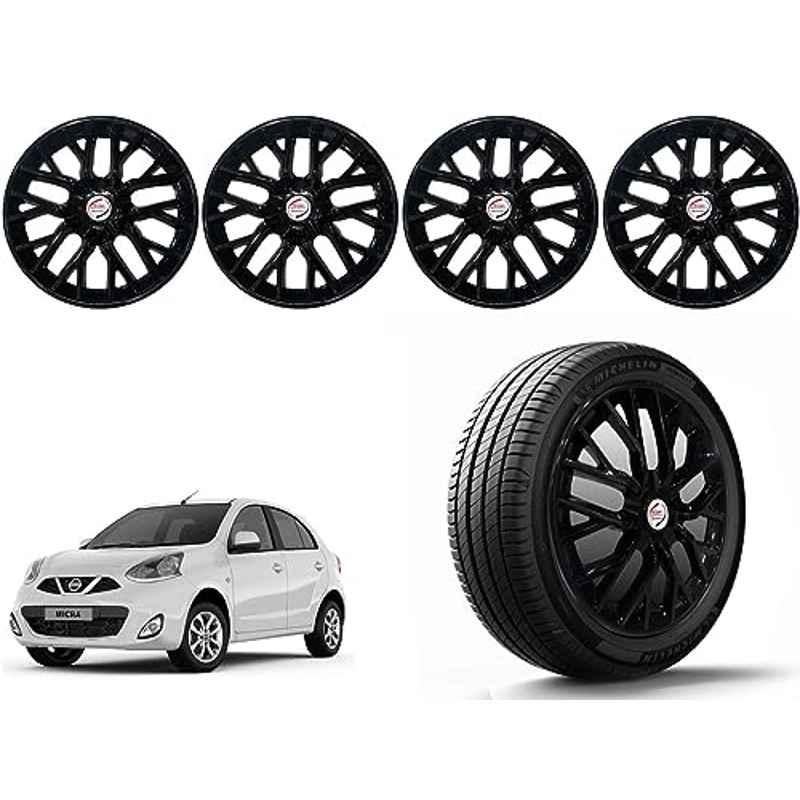 Auto Pearl 4 Pcs 14 inch Polypropylene Black Press Type Car Wheel Cover Set with Retention Ring for Nissan Micra XE, 14WC_Phoenix_Black_MicraXEModel