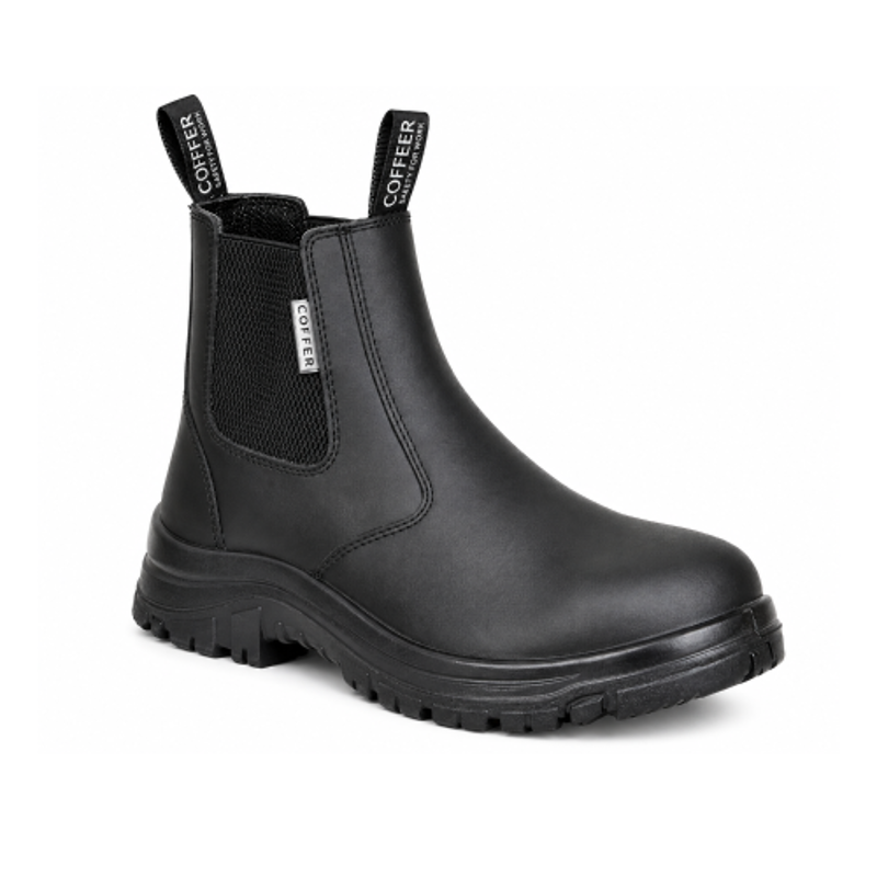 Coffer Safety Genuine Leather Chelsea Black Steel Toe Mens Safety Shoes, 1217, Size: 6
