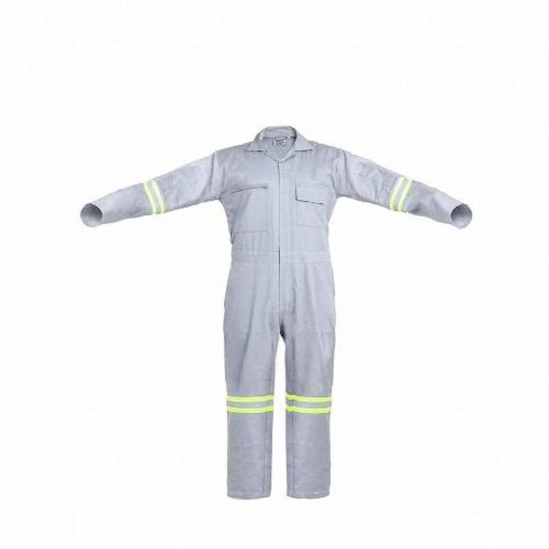 Club Twenty One Workwear CA-1011 Grey Men Cotton Reflective Tape Coverall Boiler Suit for Industrial & Protective, Size: L