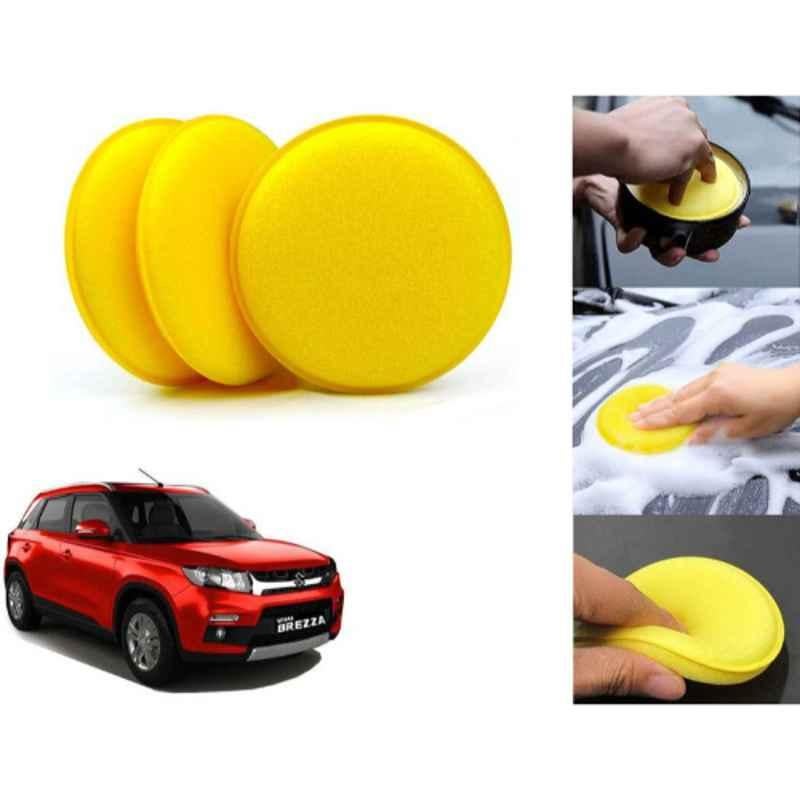 Auto Pearl Polyurethane Beige Washing & Waxing Polish Foam Sponge for Brezza 2016-2019 (Pack of 3)