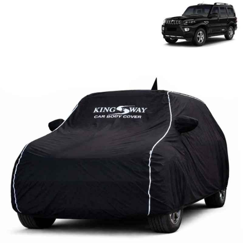 Kingsway Super Waterproof All Weather Protection Polypropylene Black Car Cover for Mahindra Scorpio 2019 to 2022 with Mirror & Antenna Pockets
