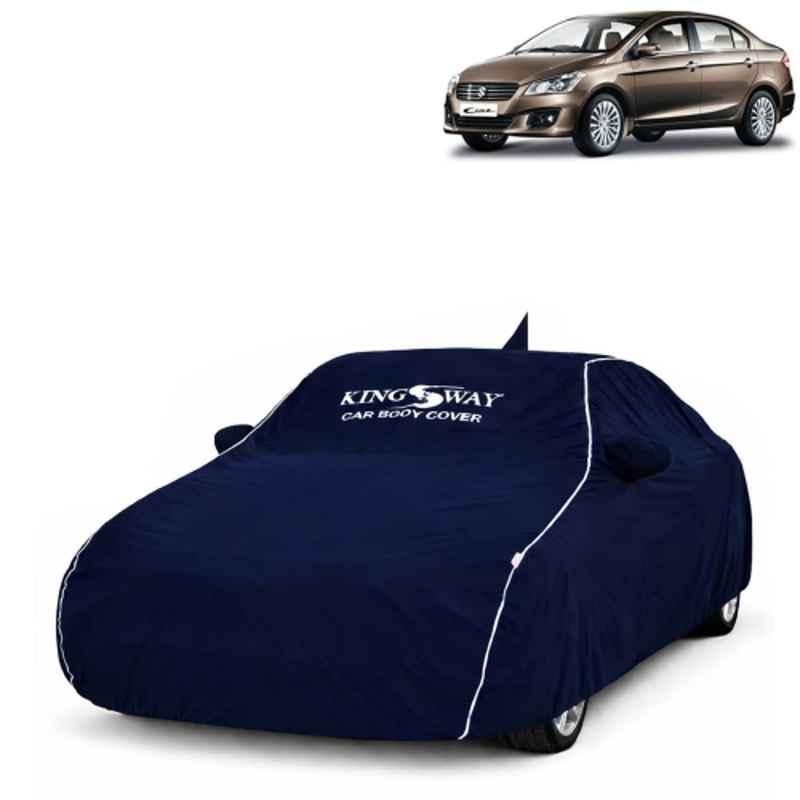 Kingsway Super Waterproof All Weather Protection Polypropylene Blue Car Cover for Maruti Suzuki Ciaz 2014 to 2017 with Silver Piping, Mirror & Antenna Pockets