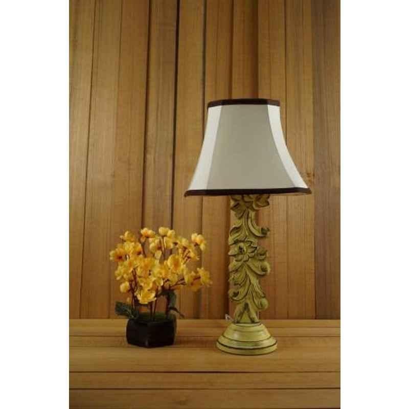 Tucasa Mango Wood Crushed Yellow Carving Table Lamp with 10 inch Polycotton Off White Square Shade, WL-76