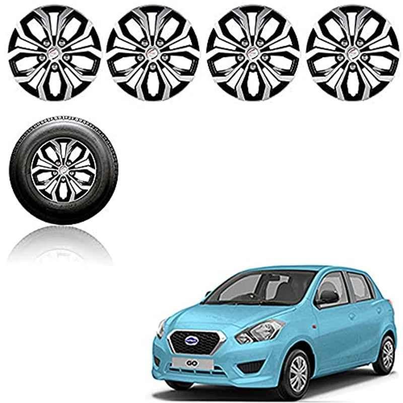Auto Pearl 4 Pcs 13 inch ABS Silver & Black Press Fitting Wheel Cover Set for Datsun Go