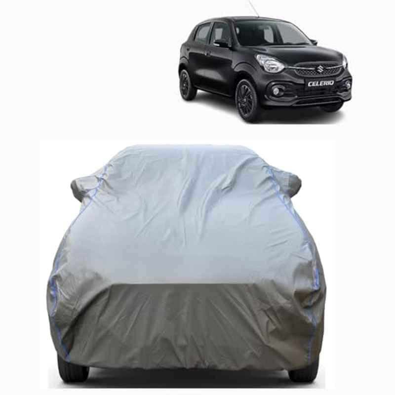 Aarex Auto Polyester Grey 100% Waterproof Car Body Cover with Mirror Pocket, Buckle Straps, All Weather, UV & Heat Resistant for Maruti Suzuki Celerio, SW-6-Grey