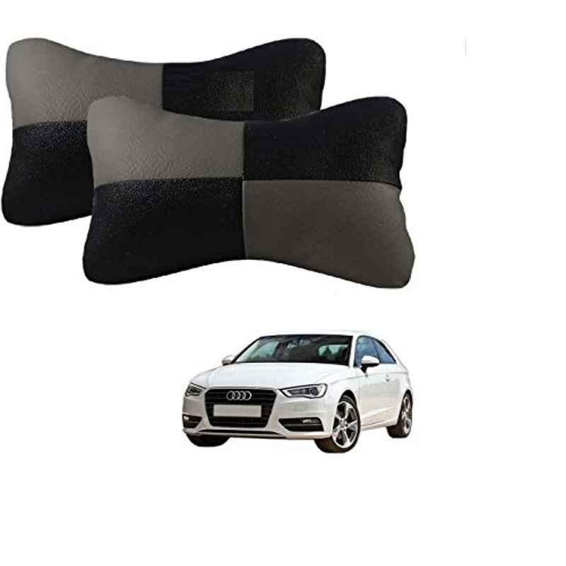 Kozdiko 2 Pcs Leather Grey & Black Neck Rest Car Cushion Pillow Set for Audi A3