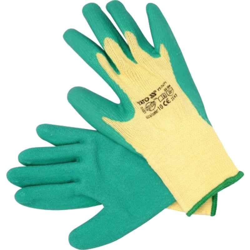 Yato 10 inch Cotton & Polyester Latex Coated Green Safety Gloves, YT-7471