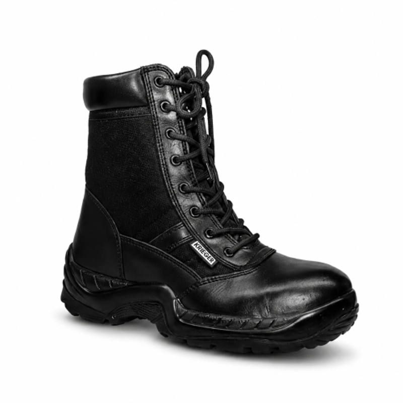 Krieger Leather Black High Ankle Army Work Work Safety Bootswith Side Zip, KR-1001, Size: 6