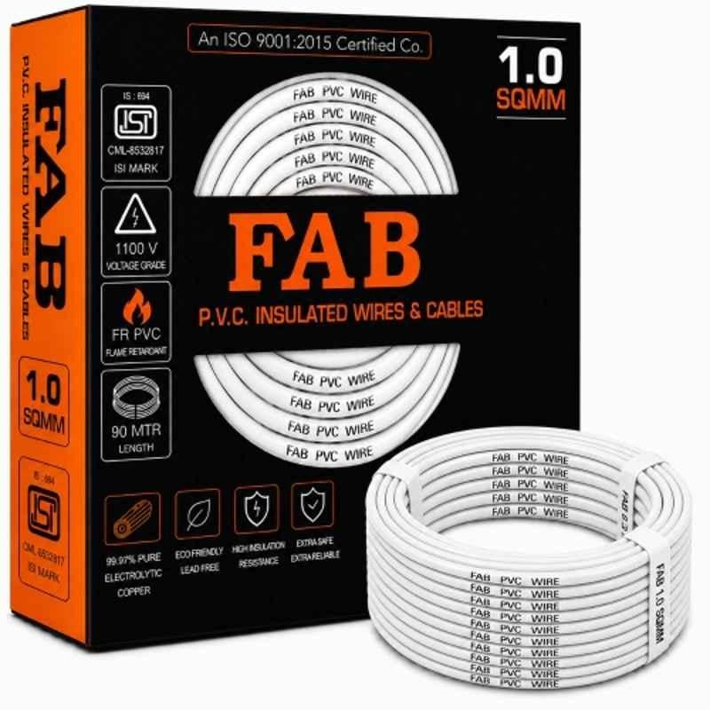 FAB 1 Sqmm Single Core White FR PVC CCS Copper Insulated House Wire, Length: 91 m