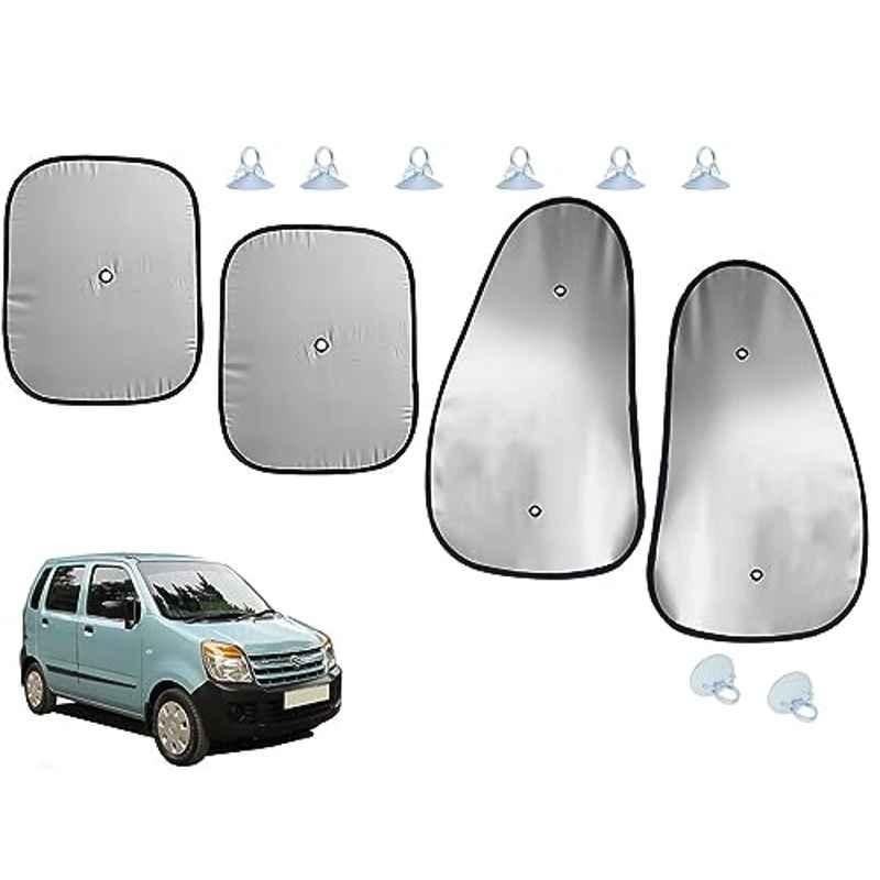 Auto Pearl 4 Pcs Polyester Black & Silver Window Side Sun Shade Set for Maruti Suzuki WagonR 2006-2010