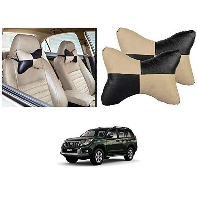 Kozdiko 2 Pcs Black & Beige Car Square Chess Design Neck Rest Seat Pillow Set for Toyota Land Cruiser Prado