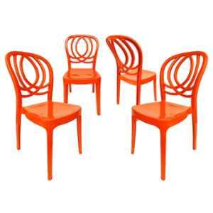 RW Rest Well Oak 4 Pcs Armless Orange Polypropylene Chair Set